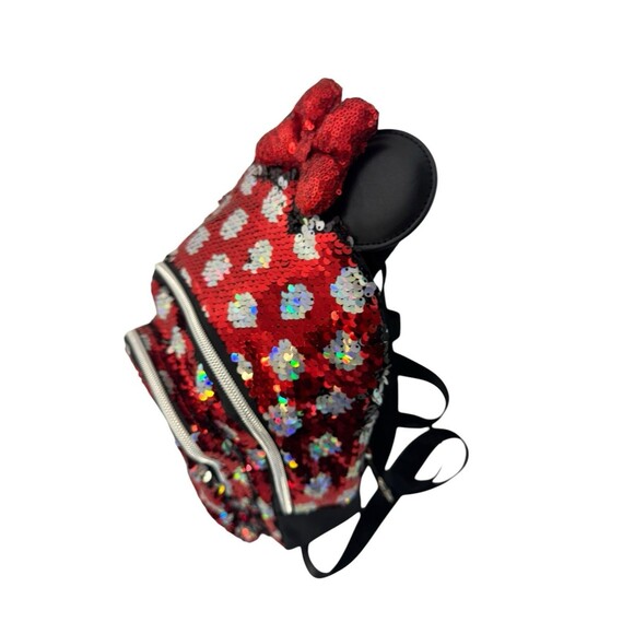 Disney Parks Minnie Mouse Reversible Sequined Mini Backpack RED/BLACK Silver Dot main image 5